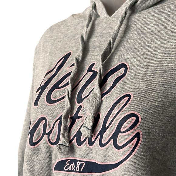 Aeropostale Blue/Pink Logo Graphic Cropped Grey Hoodie Pullover Sz M Y2K - Picture 10 of 10